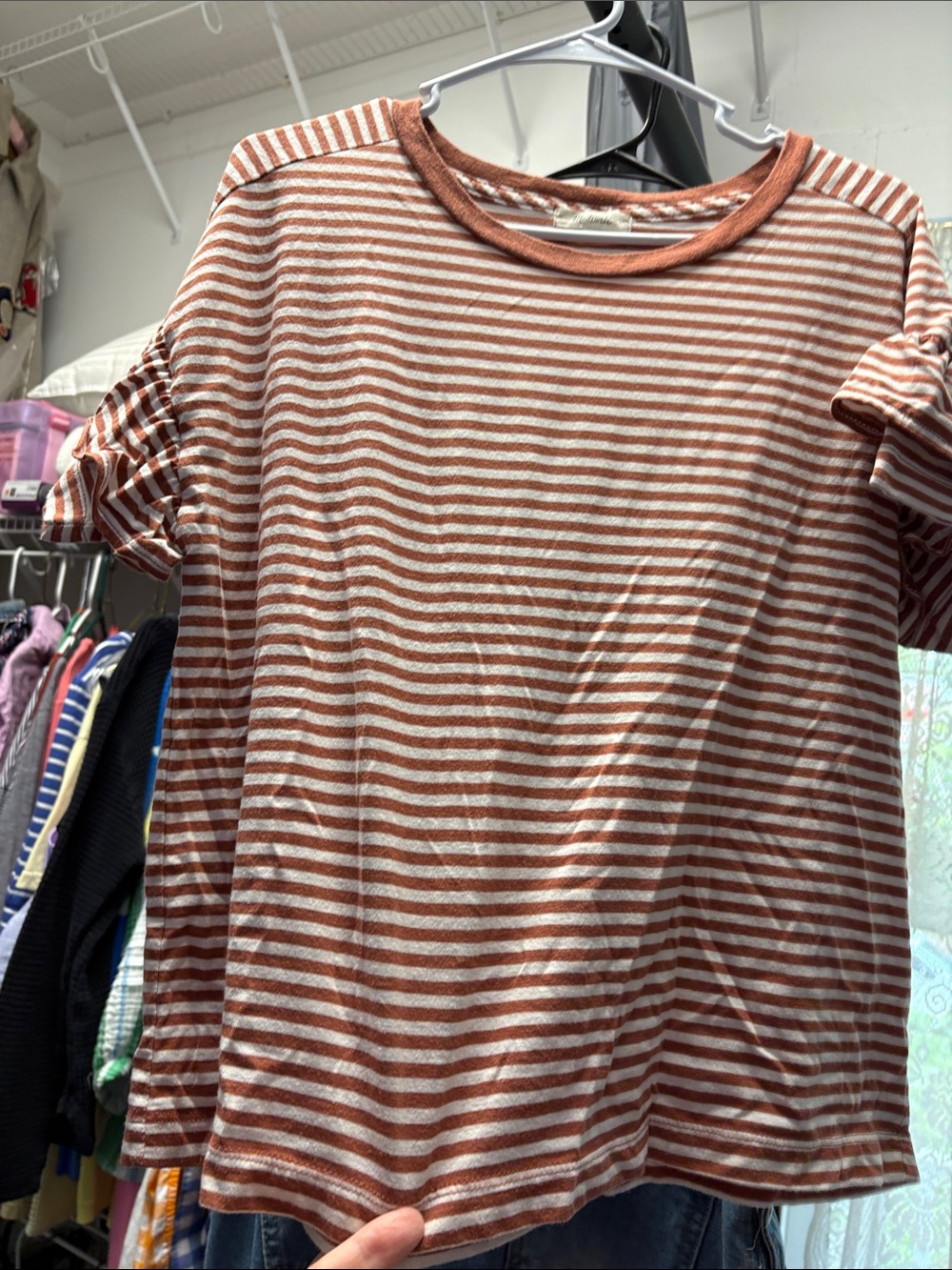 Madewell Rust and White Striped Crew Tee